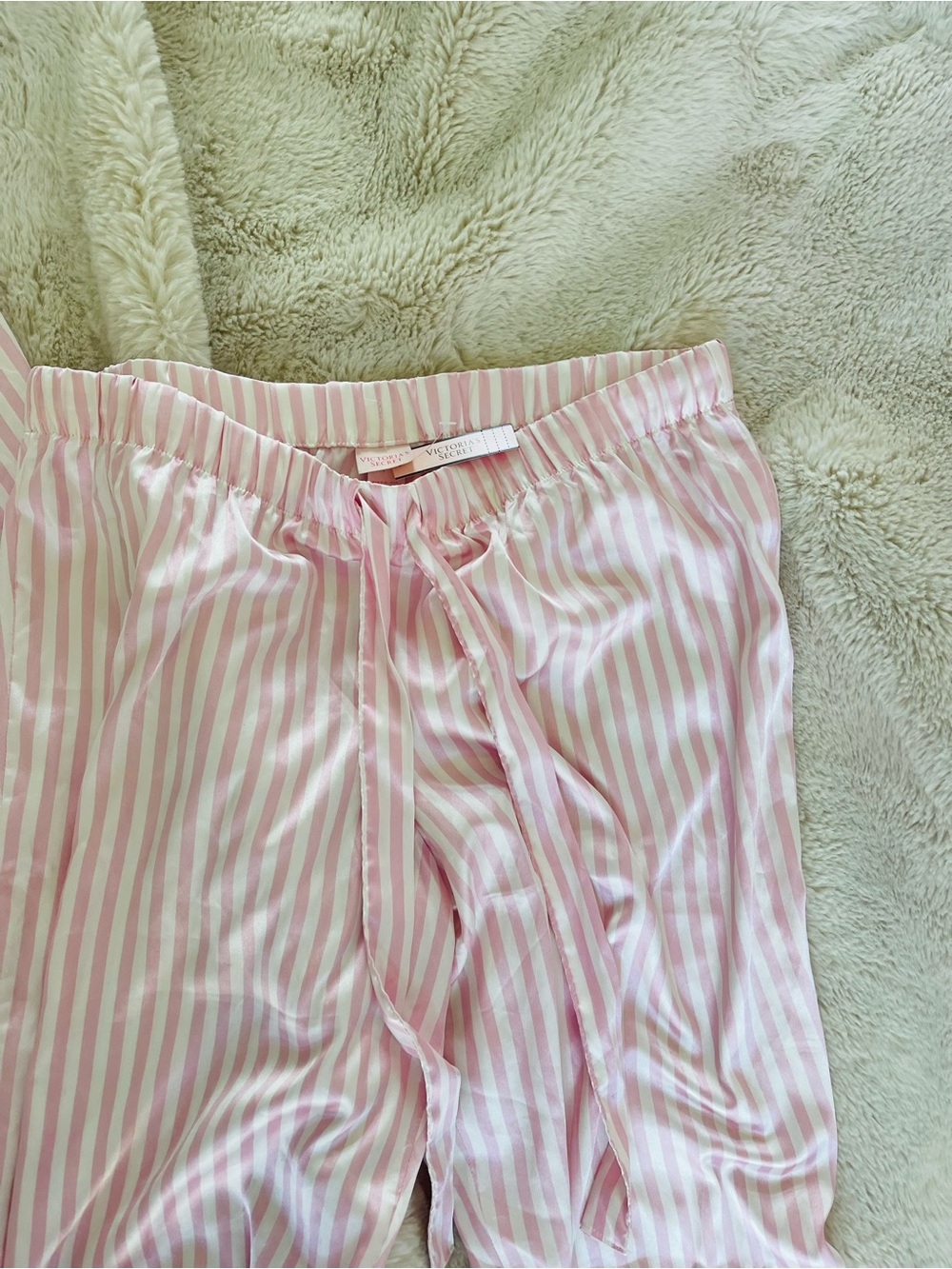 Victoria Secret Iconic Signature Pink Striped Satin Pajama Set - Light Pink - Picture 7 of 15